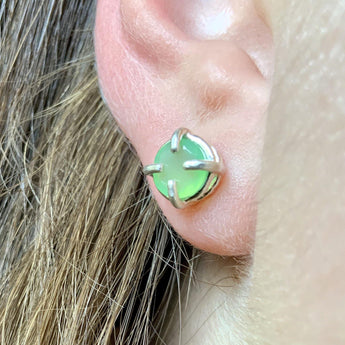 Mojito Mint Chrysoprase Round Stud Earrings.