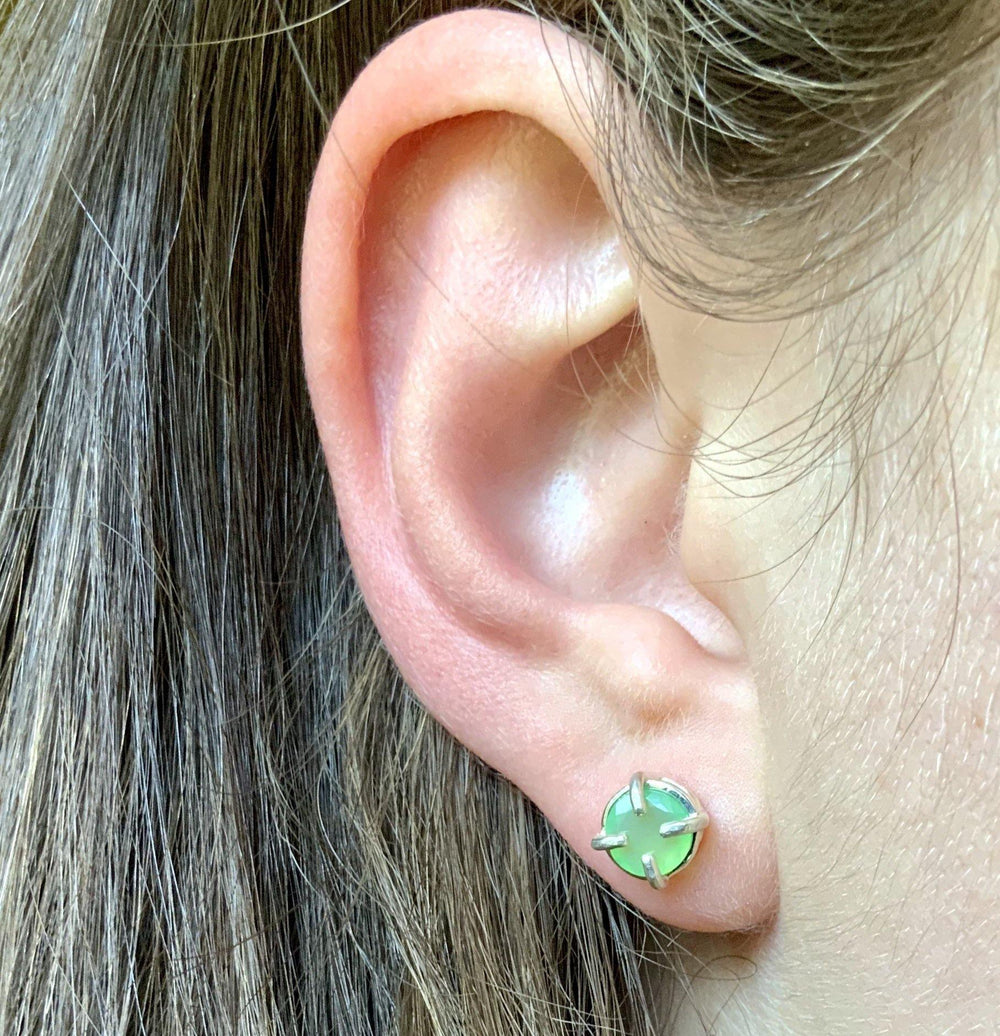 Mojito Mint Chrysoprase Round Stud Earrings.
