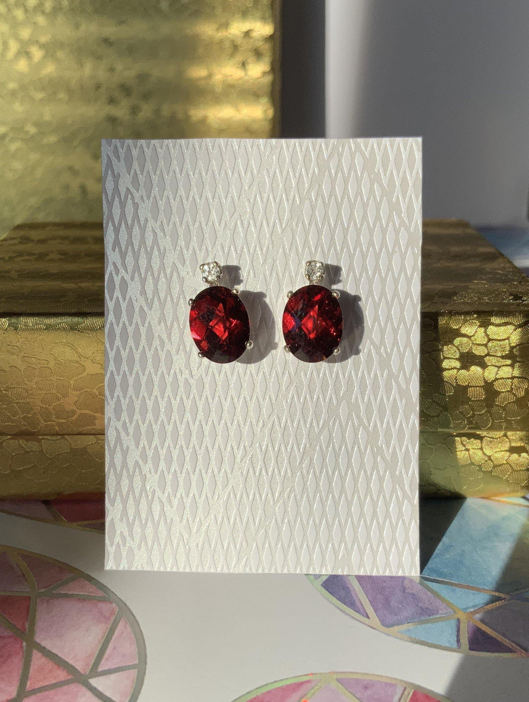 Rose Red Garnet Stud Earrings.
