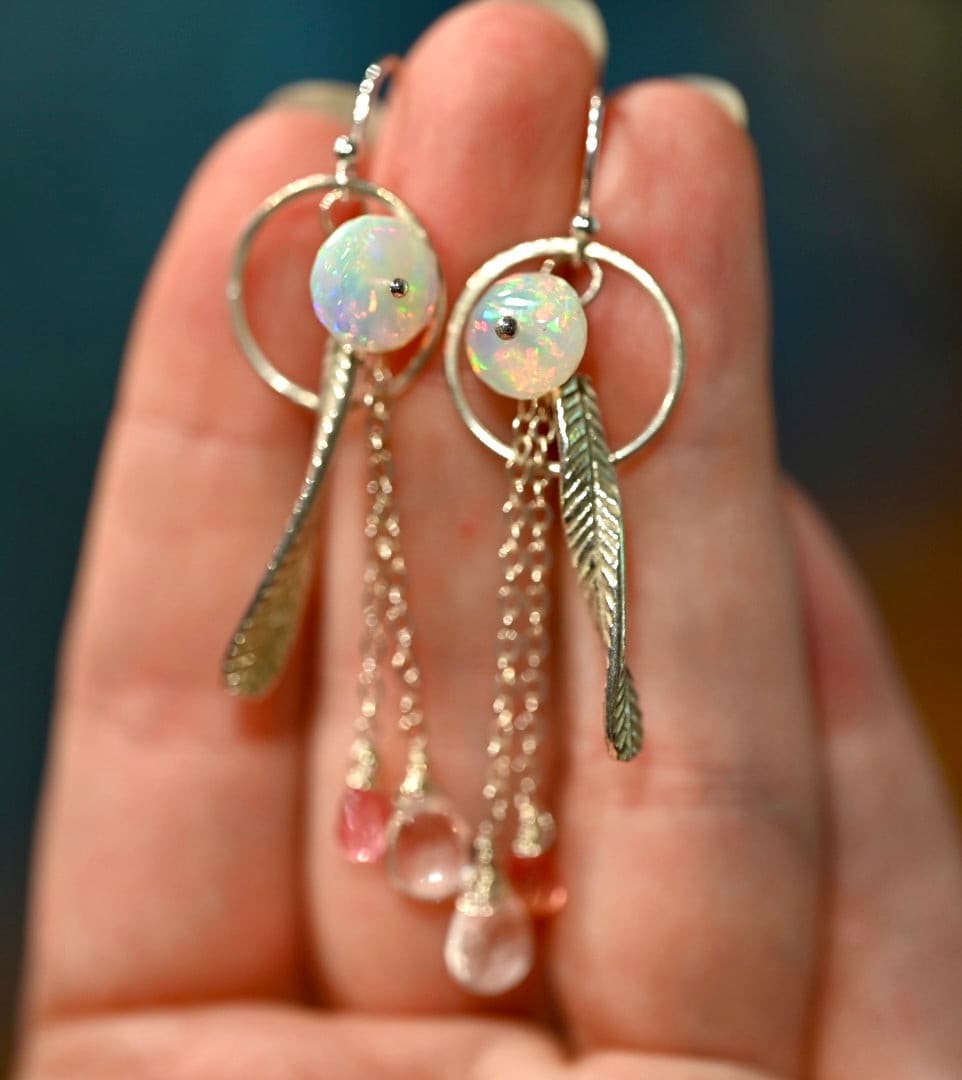 Feathery Opal Droplet Earrings.