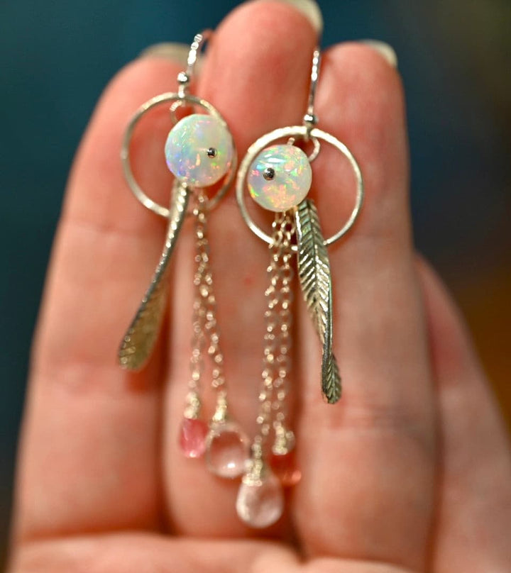 Feathery Opal Droplet Earrings.