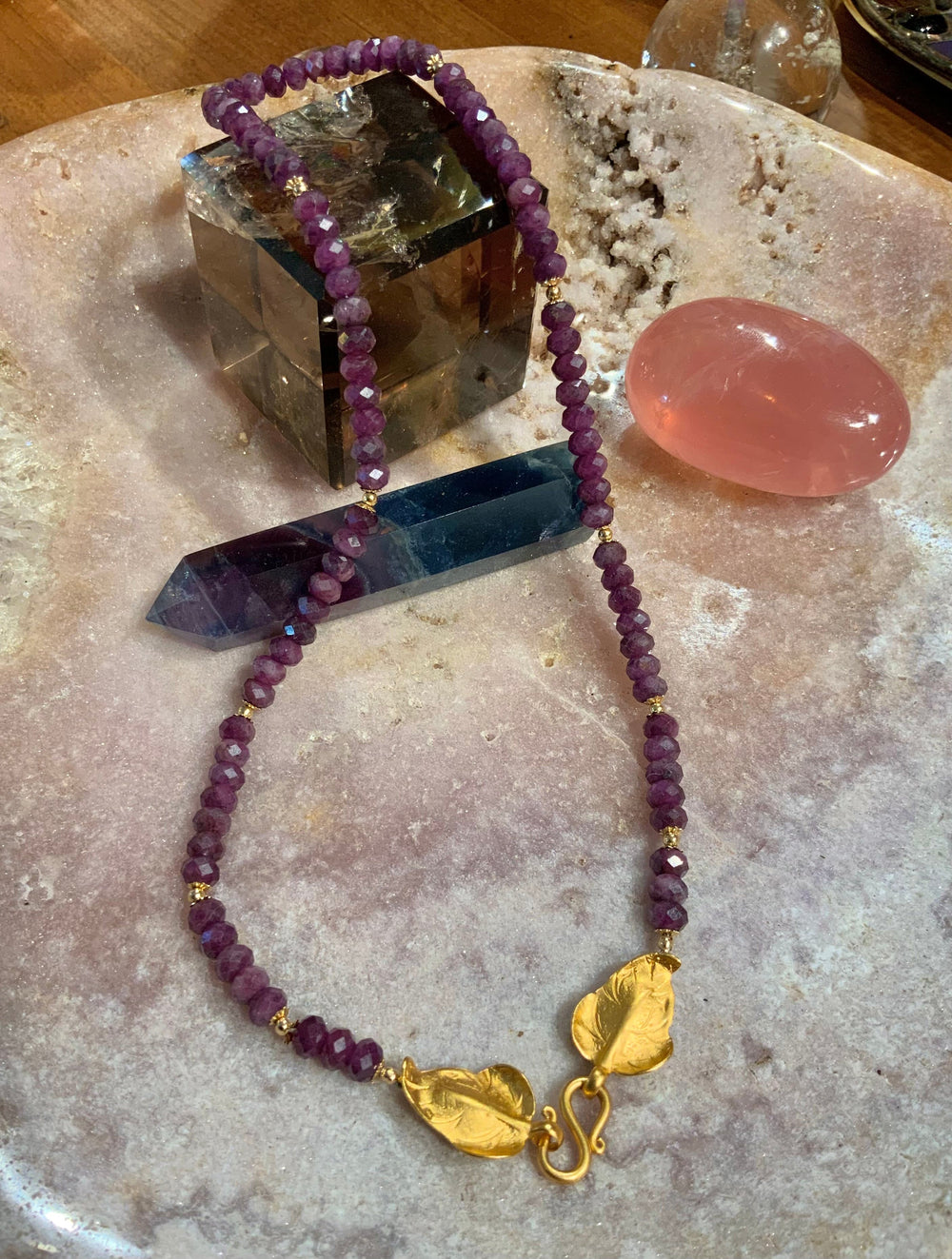Gold Leaf Natural Ruby Necklace.