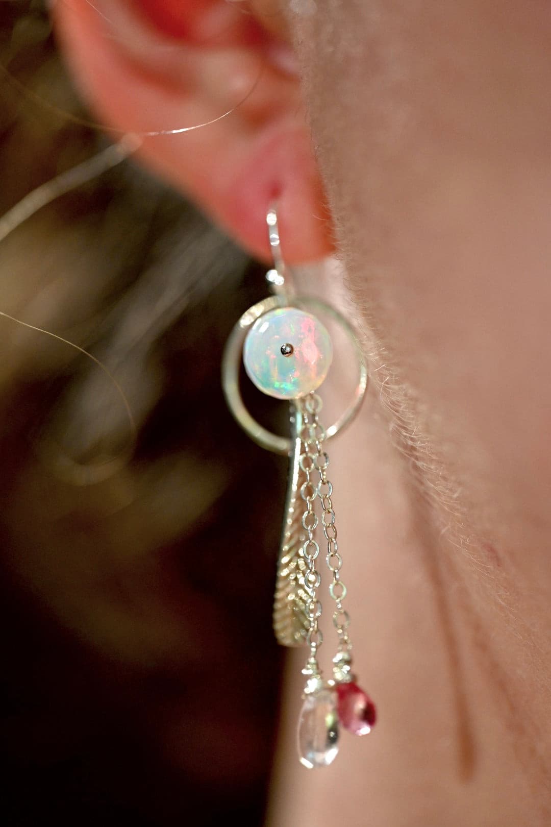 Feathery Opal Droplet Earrings.