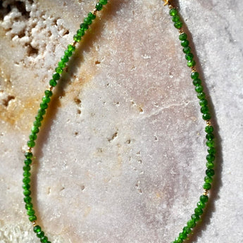Wild and Green Gold Leaf Chrome Diopside Necklace.