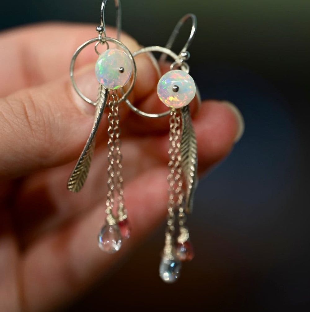 Feathery Opal Droplet Earrings.