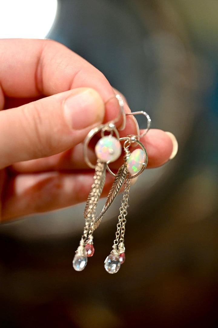 Feathery Opal Droplet Earrings.