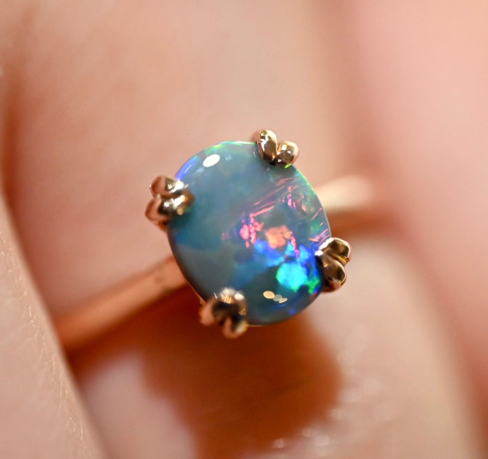 Lightning Ridge Black Opal Ring 14K Gold