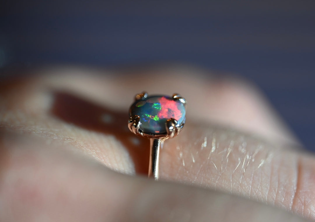 Lightning Ridge Black Opal Ring 14K Gold