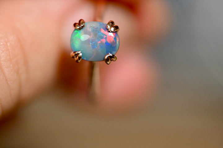 Lightning Ridge Black Opal Ring 14K Gold