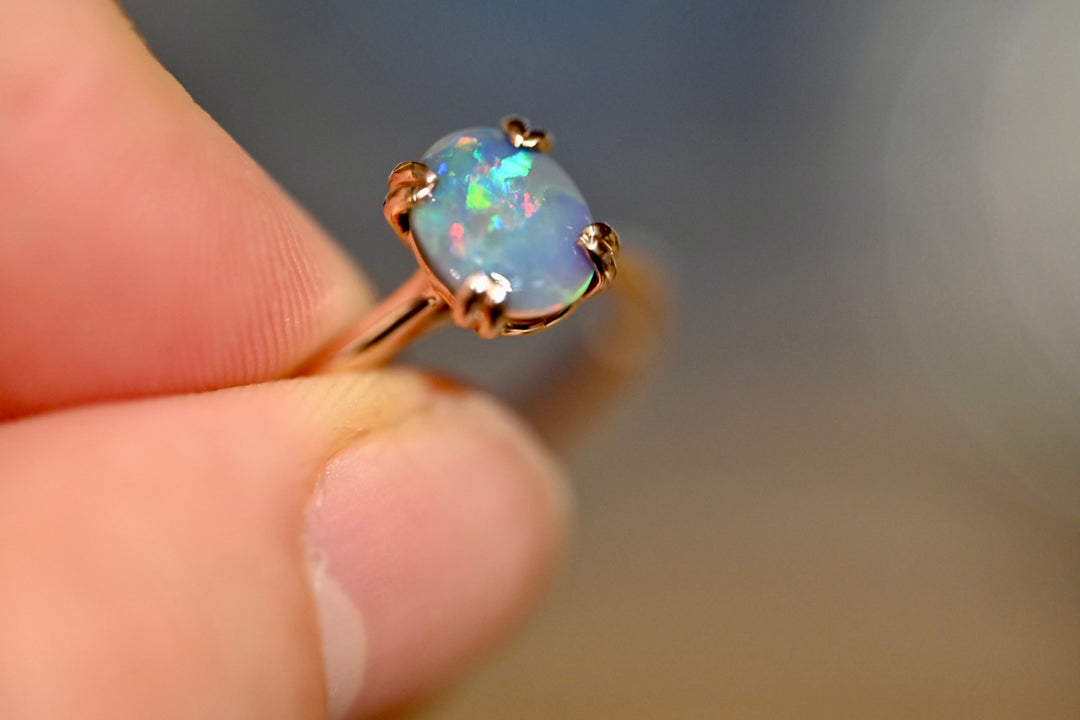 Lightning Ridge Black Opal Ring 14K Gold