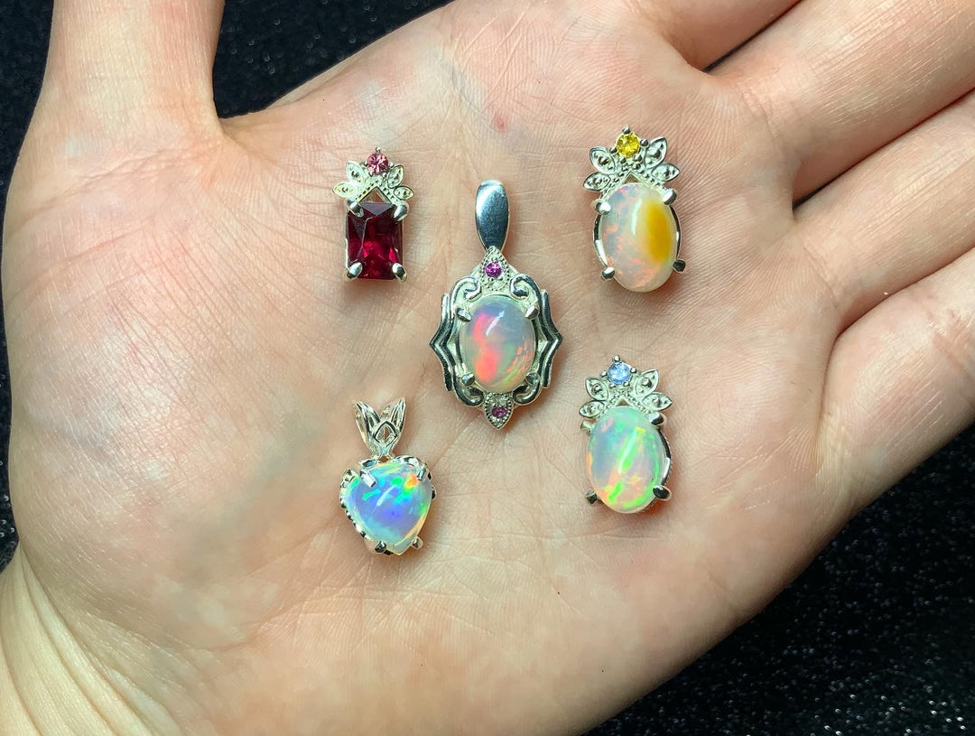 Peacock Blue Opal and Sapphire Pendant.
