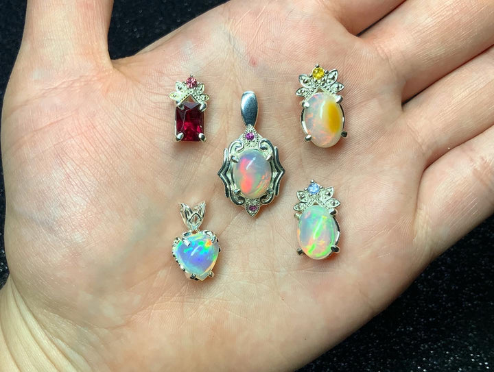 Peacock Blue Opal and Sapphire Pendant.
