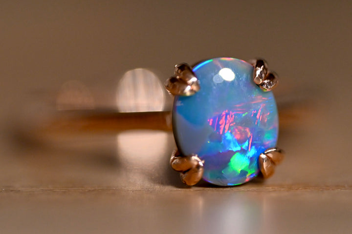 Lightning Ridge Black Opal Ring 14K Gold