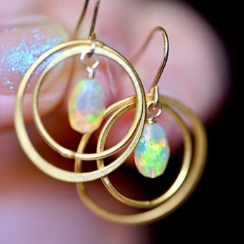 Golden Hoops Opal Dangle Earrings.