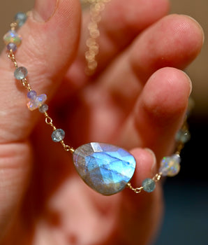 Blue Blush Labradorite and Opal Bracelet