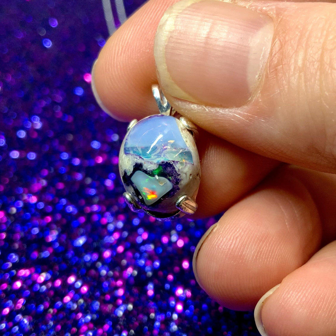 Lavender Purple Mexican Galaxy Opal Pendant.