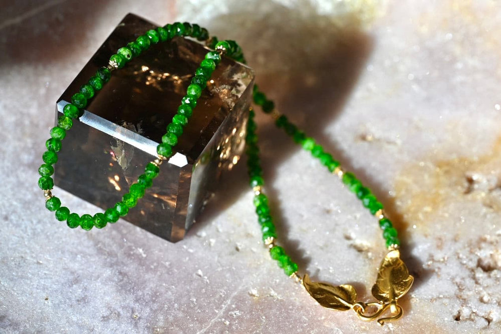 Wild and Green Gold Leaf Chrome Diopside Necklace.