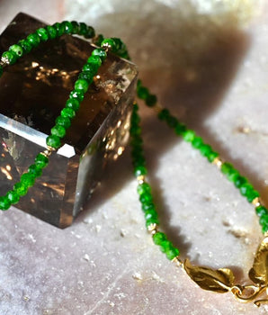 Wild and Green Gold Leaf Chrome Diopside Necklace.