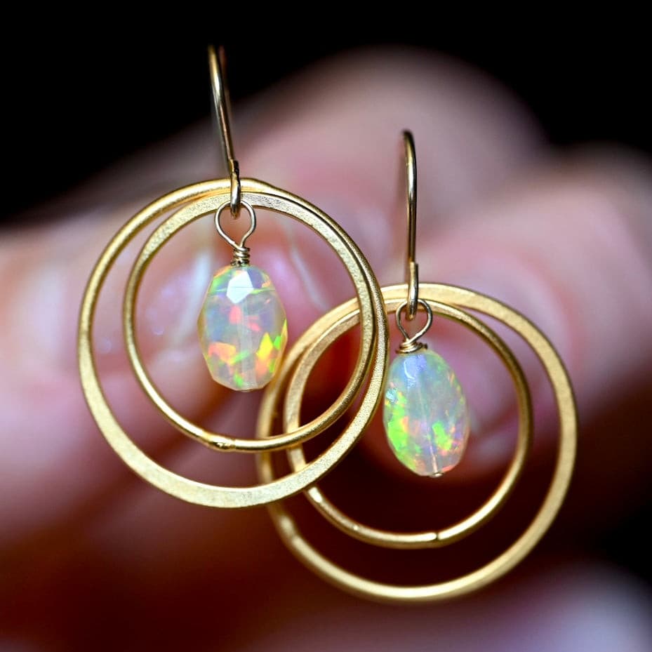 Golden Hoops Opal Dangle Earrings.