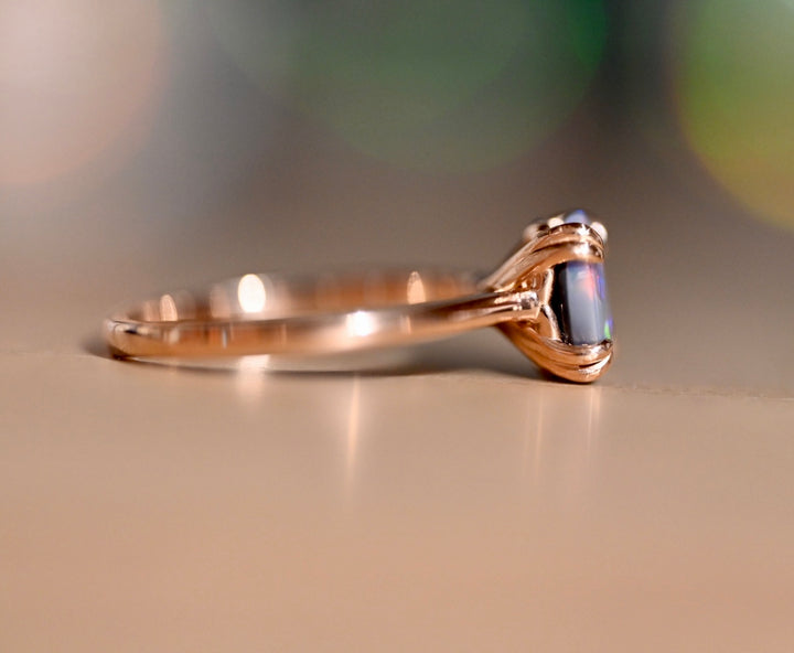 Lightning Ridge Black Opal Ring 14K Gold