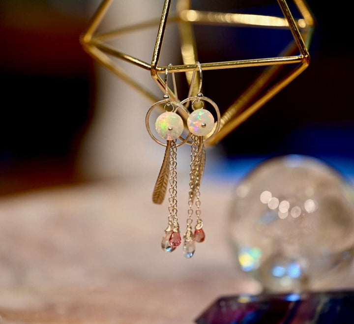 Feathery Opal Droplet Earrings.