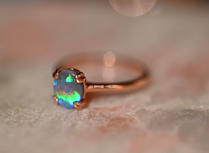 Lightning Ridge Black Opal Ring 14K Gold