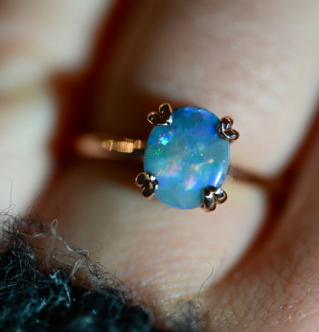 Lightning Ridge Black Opal Ring 14K Gold