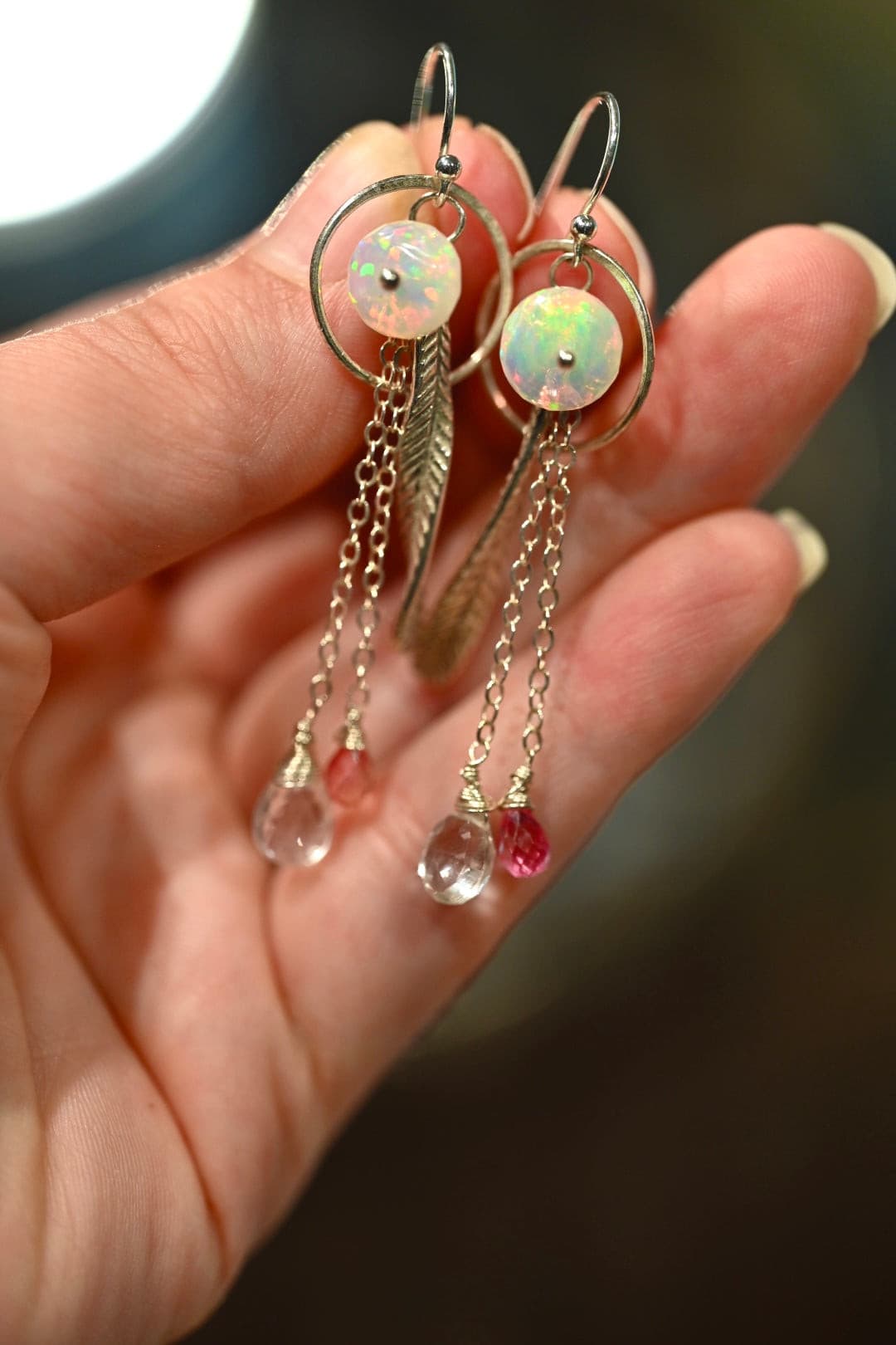 Feathery Opal Droplet Earrings.