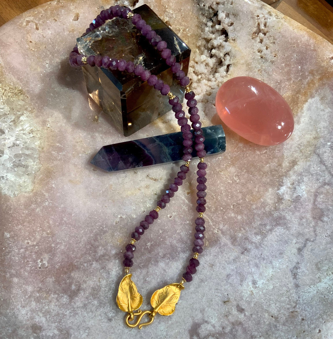 Gold Leaf Natural Ruby Necklace.
