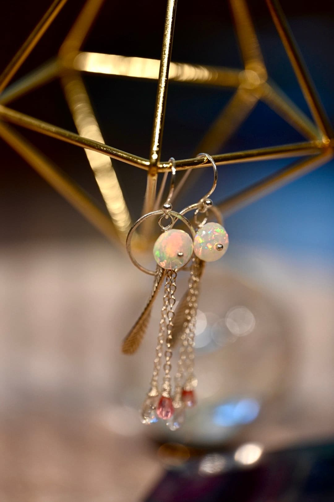 Feathery Opal Droplet Earrings.