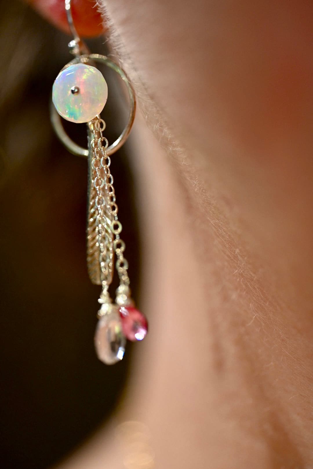 Feathery Opal Droplet Earrings.
