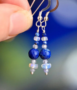Lapis and Opal Drop Earrings - OpalOra Jewelry