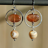 Large Sunstone and Mother of Pearl Earrings - Sterling Silver - OpalOra Jewelry