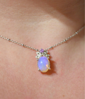 Lavender Pipe Opal and Pastel Pink Sapphire Pendant - OpalOra Jewelry