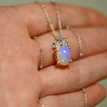 Lavender Pipe Opal and Pastel Pink Sapphire Pendant - OpalOra Jewelry