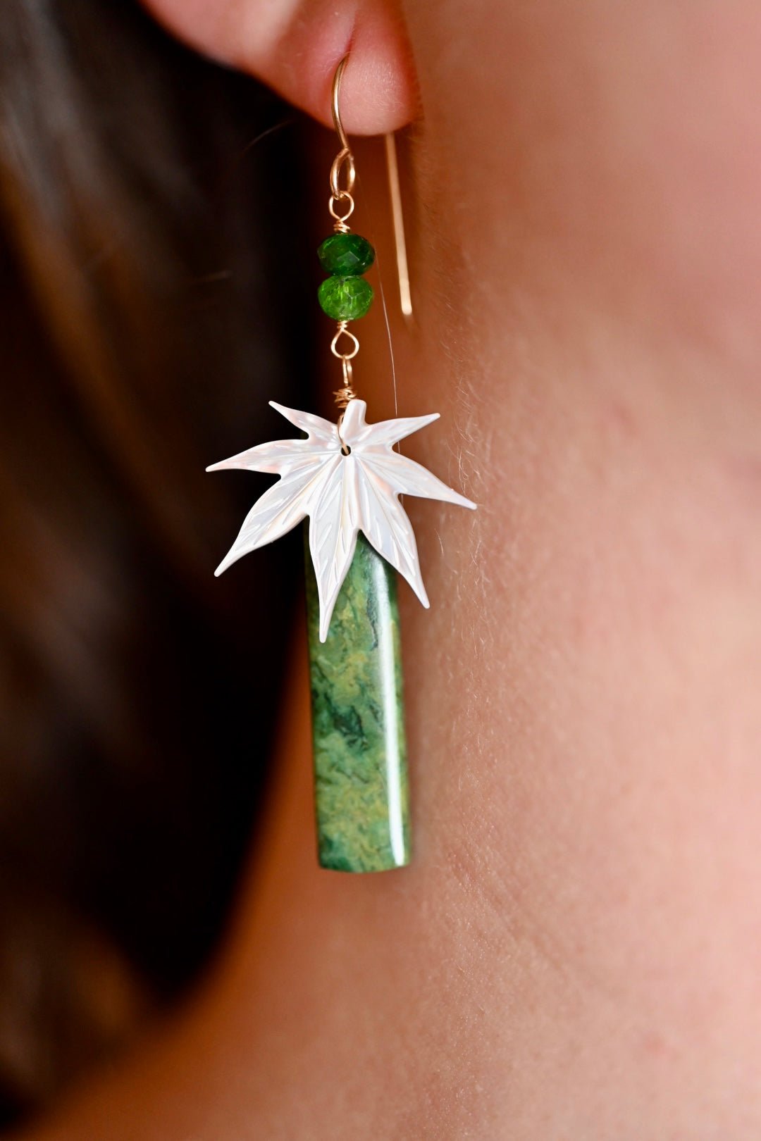 Leafy Green Jade Earrings - OpalOra Jewelry