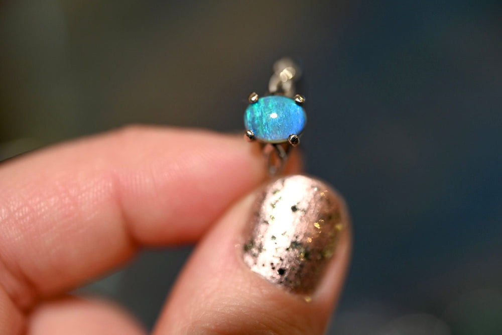 Lightning Ridge Black Opal Ring in 14K White Gold - OpalOra Jewelry