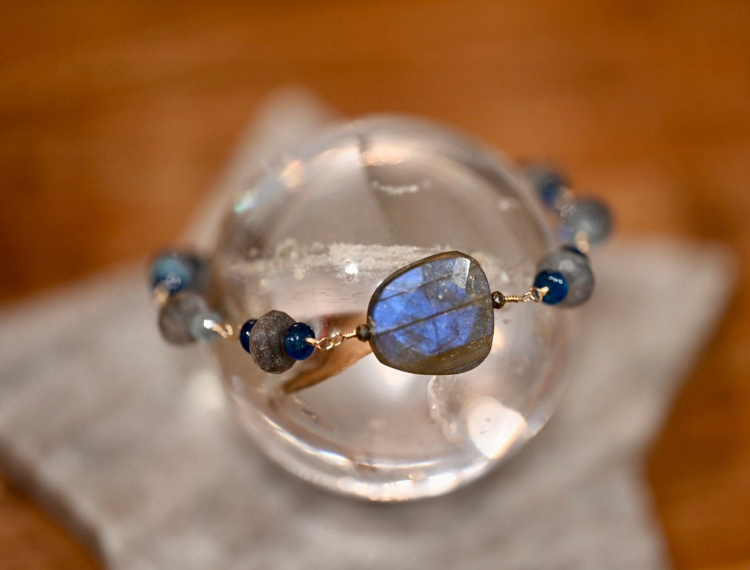 Midnight Blue Labradorite and Blue Apatite Bracelet - OpalOra Jewelry