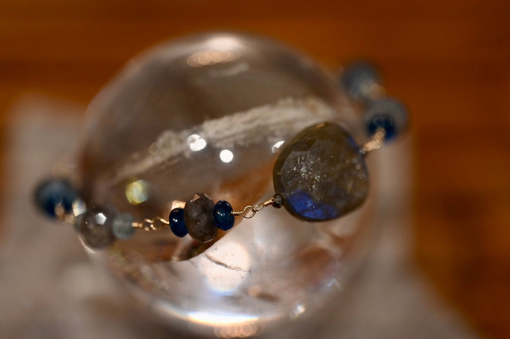 Midnight Blue Labradorite and Blue Apatite Bracelet - OpalOra Jewelry