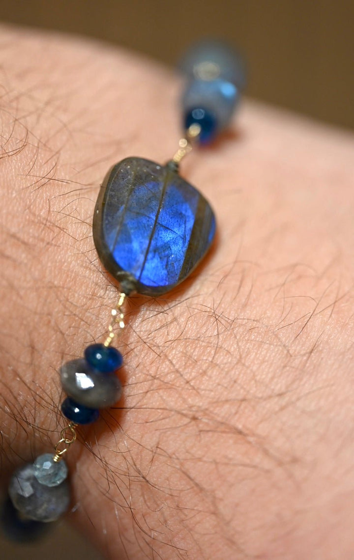 Midnight Blue Labradorite and Blue Apatite Bracelet - OpalOra Jewelry