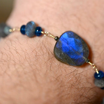 Midnight Blue Labradorite and Blue Apatite Bracelet - OpalOra Jewelry