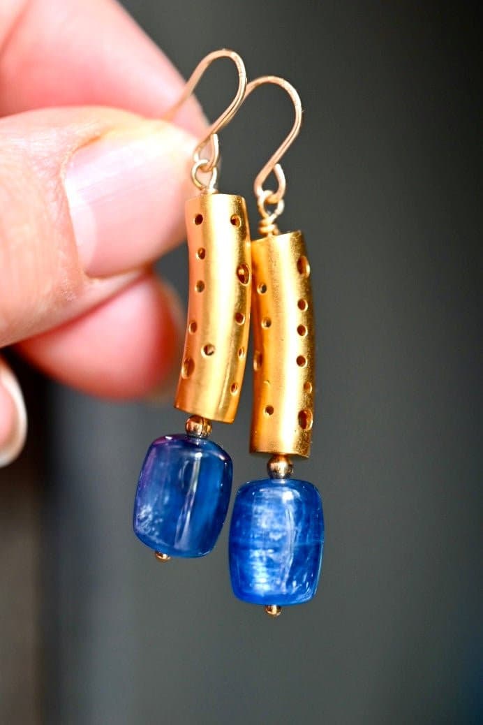 Modern Golden Kyanite Earrings - OpalOra Jewelry