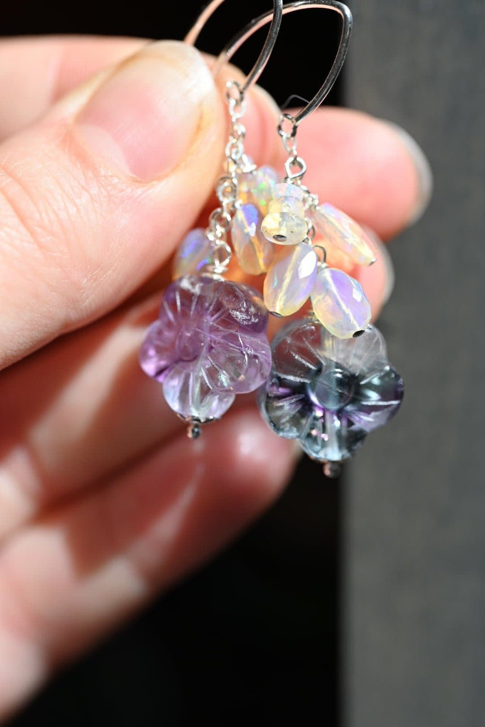 Multi Colored Pastel Fluorite Flower Earrings - OpalOra Jewelry