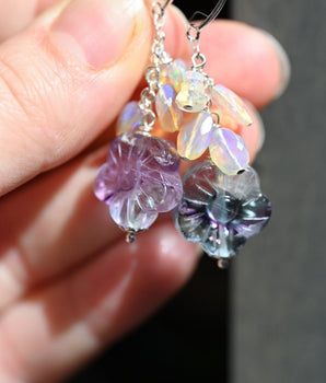 Multi Colored Pastel Fluorite Flower Earrings - OpalOra Jewelry
