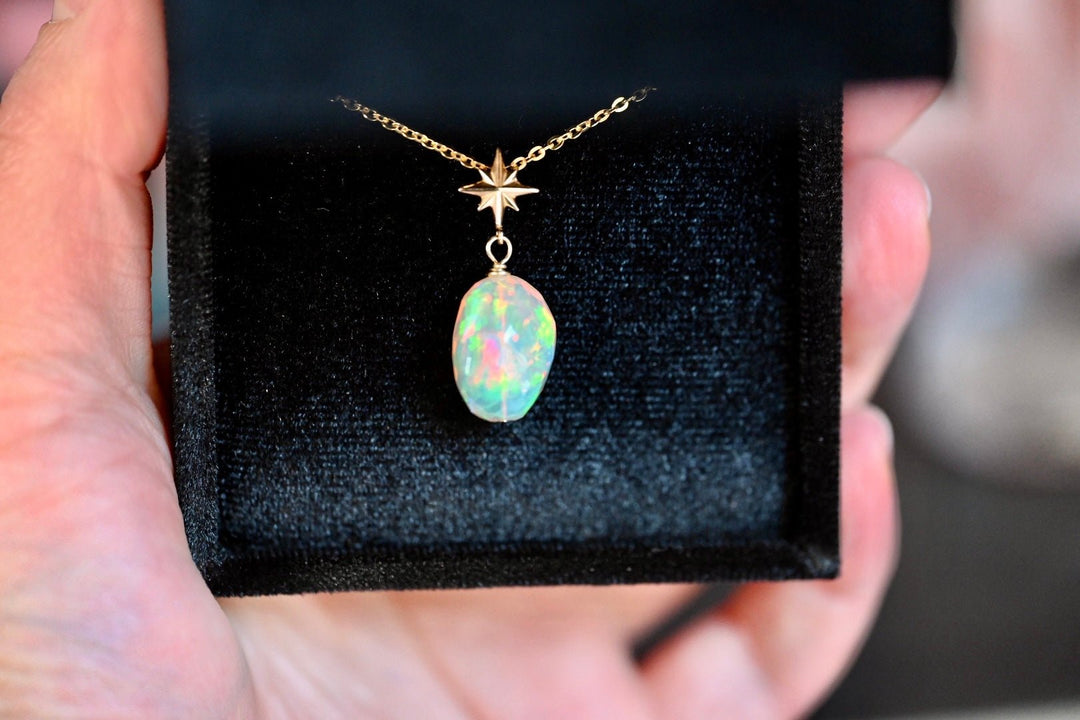 North Star Opal Pendant - 14K Solid Gold - OpalOra Jewelry