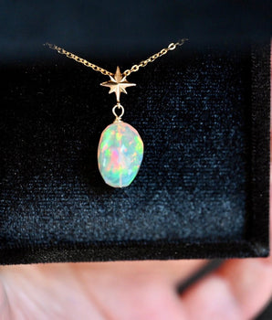 North Star Opal Pendant - 14K Solid Gold - OpalOra Jewelry