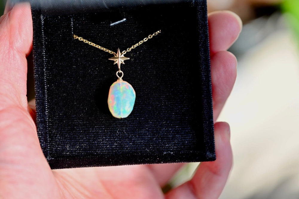 North Star Opal Pendant - 14K Solid Gold - OpalOra Jewelry