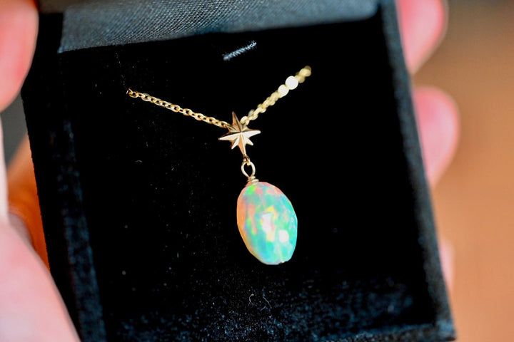 North Star Opal Pendant - 14K Solid Gold - OpalOra Jewelry
