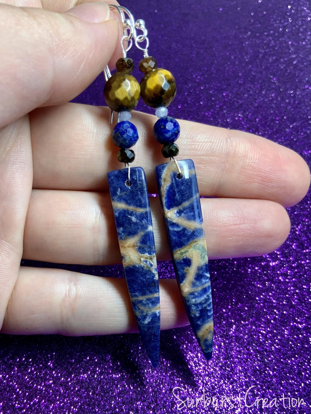 North West Dangle Earrings. Sodalite Drops. - Sunburst Creation Jewelry