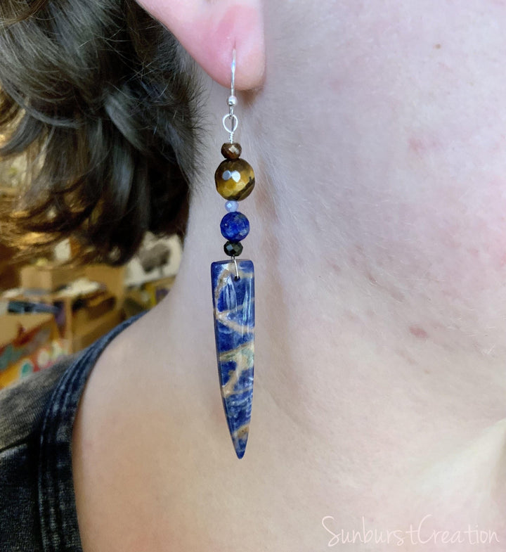 North West Dangle Earrings. Sodalite Drops. - Sunburst Creation Jewelry